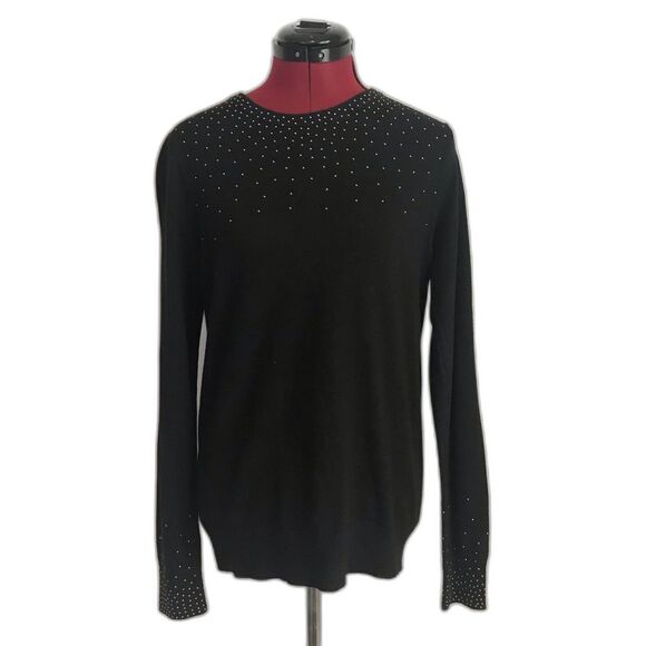 Ann Taylor Factory Sweater Women's Size Medium Black Silver Studs Long Sleeves - Picture 1 of 10